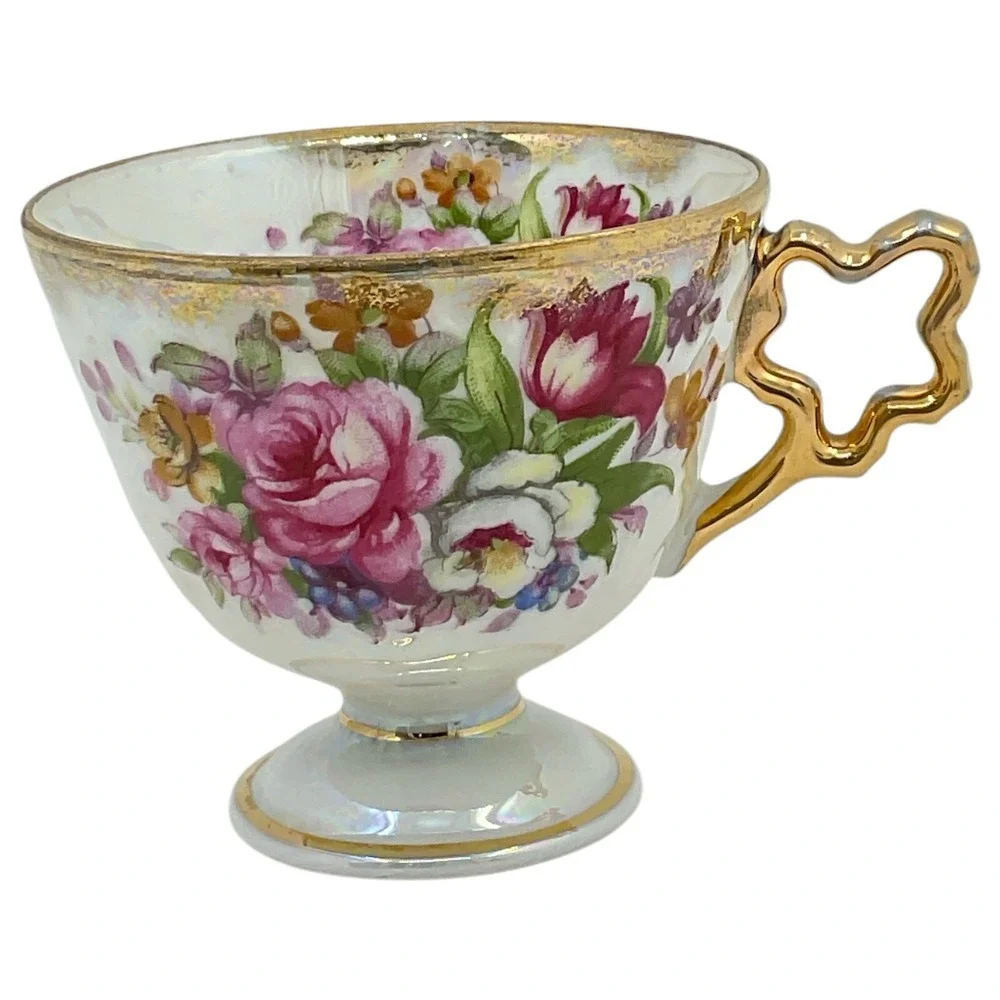 Lusterware Tea Cup Roses Gold‎ Trim Vintage Tea Beautiful Irradiscent Victorian